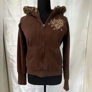 JONATHAN STONE Brown Sweatshirt w/ FAUX FUR LINING Girls LARGE (14/16) Womens XS